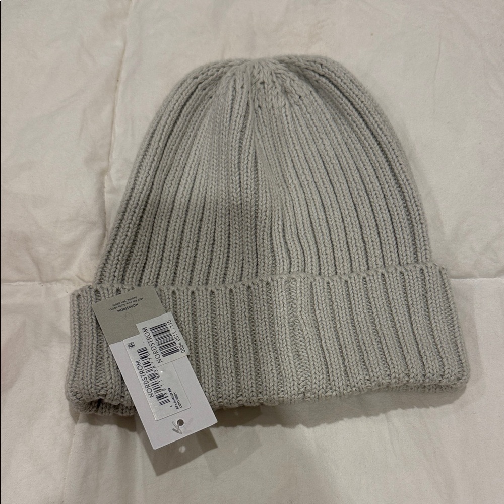 Nordstrom Light Gray Ribbed Beanie